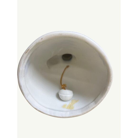 Vintage Hand-Painted Porcelain Bell With Blue White with Hat & Roses Design - Picture 9 of 11